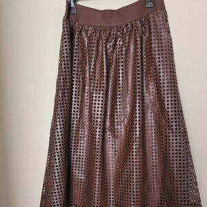 NWT Ashley Stewart, Brown, faux leather flared skirt Size 14-16